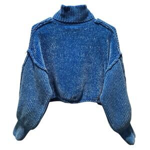 Alterd State Sweater Cropped Turtleneck 3/4 Sleeves Knit Pullover Blue Size XXS